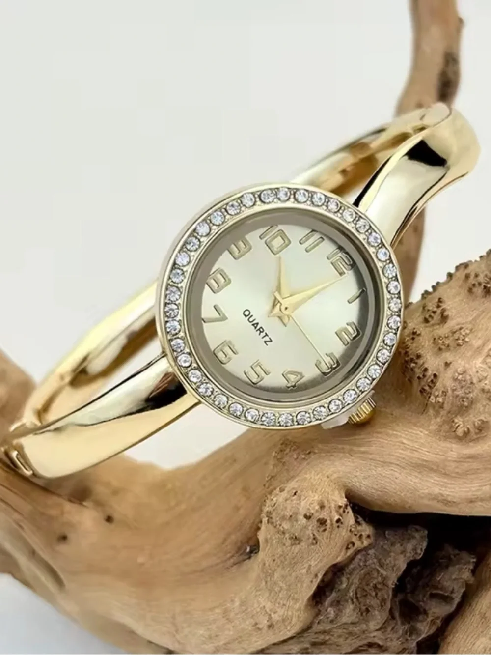 Anthropologie Gold Crystal-Trim Bangle Quartz Watch